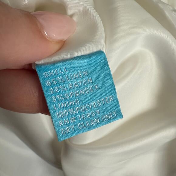 J.McLaughlin | White Linen Blend Spaghetti Strap Knee Length Dress | Size 8 - Picture 6 of 7